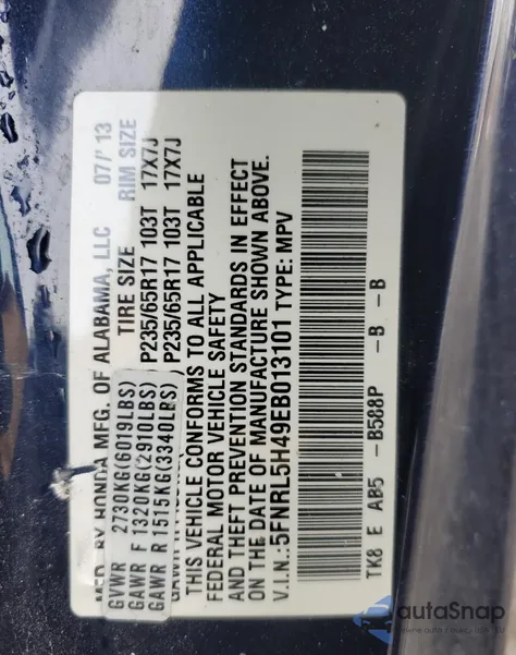 2014 Honda Odyssey Ex z USA, uszkodzony, nr VIN 5FNRL5H49EB013101